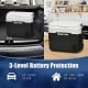Portable 53 QT dual-zone car refrigerator in black and white, ideal for camping and outdoor activities with 3-level.