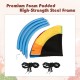 Flying saucer tree swing components including multicolor fabric, foam padding, and adjustable straps for kids' outdoor.