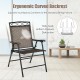 Patio folding chair with ergonomic curved backrest and breathable fabric, ideal for outdoor activities and family use.