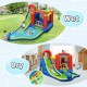 Inflatable kid bounce house slide with water pool, climbing wall, and trampoline for indoor or outdoor fun.