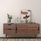 Walnut TV stand with large storage, featuring sliding drawers and a spacious top for TVs up to 60 inches.