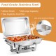 Stainless steel chafing dish with mirror finish, 9Qt capacity, double food pans, ideal for buffets and events.