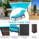 Turquoise outdoor lounge chair with adjustable backrest, weather-resistant PE rattan, perfect for patio relaxation.