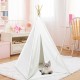 White 5.5 ft portable cotton kids' play tent with pine poles, ideal for indoor and outdoor imaginative play.