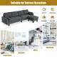 Reversible L-shaped sectional sofa in gray with movable ottoman, ideal for living room or apartment use.