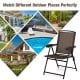 Folding dining chair with steel armrests and breathable fabric, ideal for patio, garden, or poolside relaxation.