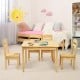 5-piece kids' table and chair set made of natural pine wood, featuring a rectangular table and four lightweight chairs.
