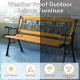 Patio park garden bench with solid wood seat and iron-cast frame, weatherproof for outdoor use, seats three adults.