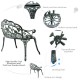 Elegant outdoor cast aluminum patio bench with antique rose design, sturdy construction, perfect for garden relaxation.