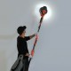 Electric foldable drywall sander with adjustable speed and LED lights, ideal for sanding ceilings and high areas.