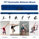 7FT blue folding balance beam with handles, featuring a wood core and foam top for safe gymnastic training at home.