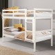 Twin wooden bunk bed in white with a wide ladder, guardrails, and space-saving design for children's rooms.