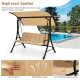 Close-up of the breathable Olefin fabric and thickened cushions on the 3-seat outdoor porch swing for enhanced comfort.