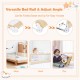 Extra long 59-inch beige baby bed rail with adjustable angle, durable mesh fabric, and safety strap for secure sleep.