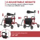 Folding rollator walker with 8-inch wheels, adjustable height from 34" to 40", ideal for seniors and limited mobility.
