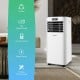 Portable 8000BTU air conditioner in white with remote control, ideal for cooling small spaces like bedrooms and offices.