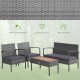 4-piece rattan patio conversation set featuring 2 single sofas, a loveseat, and a coffee table with acacia wood.