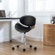 Curved black PU leather office chair with bentwood back, adjustable height, and 360° swivel for versatile workspace use.