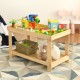 Natural pine wood kids activity play table with removable top, featuring storage for toys and safe rounded corners.