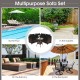 Four-piece outdoor cushioned rattan furniture set in black, ideal for patio or garden relaxation by the pool.