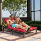 Two-person patio rattan lounge chair with adjustable backrest in red, perfect for outdoor relaxation by the pool.