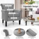 Light gray upholstered accent chair with ergonomic design, padded backrest, and adjustable foot pads for stability.