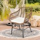 Rattan armchair with white cushion, featuring durable construction and stylish design, perfect for patio or garden use.
