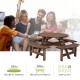 Patio 8 seat wood picnic dining bench set made of fir wood, featuring an umbrella hole, perfect for outdoor gatherings.
