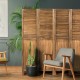4-panel folding privacy room divider in wood with a classic shutter design, ideal for home or office privacy.