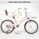 Adjustable 18-inch kids bike in pink with training wheels, carbon steel frame, and removable basket for safe riding.
