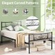 Twin size metal bed frame with elegant headboard and footboard, featuring solid steel slats for durability and.