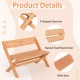Folding outdoor bench with slatted seat, made of teak wood, featuring an X-shaped structure for stability, ideal for.