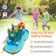 Inflatable water slide with bounce house and splash pool, featuring vibrant colors and multiple play areas for kids.