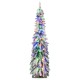 Snow-flocked 5 ft pre-lit artificial Christmas tree with multi-color and warm-white LED lights for festive decor.
