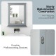 Wall-mounted gray vanity mirror with shelf, made of MDF, featuring durable grooves for easy installation and elegant.