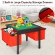 Kids activity table with storage drawers, dark brown, ideal for building blocks, writing, and organizing toys.
