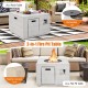 34-inch square gray concrete propane fire pit table with removable lid, lava rocks, and weather-resistant cover for.