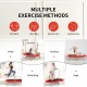 Foldable red mini trampoline for kids, featuring adjustable height, sturdy frame, and a wide jumping area for two users.