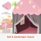 Kids playhouse tent in pink with star lights, featuring a soft, non-slip cotton mat and breathable gauze curtains.