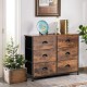 6-drawer storage chest in rustic brown with fabric drawers and wooden top, ideal for living room or bedroom.