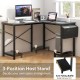 L-shaped modern reversible computer desk in dark gray with storage pocket and CPU stand for versatile workspace.