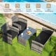 Coffee table from the 4-piece black rattan patio set with tempered glass top, ideal for garden or balcony settings.