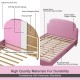 Twin size upholstered toddler bed with wood support, featuring non-toxic materials and soft foam padding for safety.