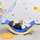Kids enjoy reading on the 3-in-1 wooden arch triangle rocker with blue mat, promoting balance and imagination.