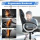 Ergonomic high back leather executive chair with neck and lumbar support, adjustable for ultimate comfort.