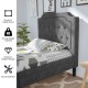 Twin upholstered platform bed with button-tufted headboard, sturdy wood slats, and 8-inch under-bed storage for stylish.