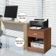 Modern brown nightstand with storage drawer and open compartment, perfect for bedside or living room use.