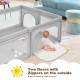 Extra-large gray safety baby fence with two external zippers and 50 ocean balls for secure playtime.