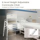 Height adjustable bedside commode chair with wide backrest and armrests, suitable for elderly and disabled users.