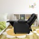 Kids recliner chair in black with footrest and cup holders, designed for comfort and stability in a cozy room setting.